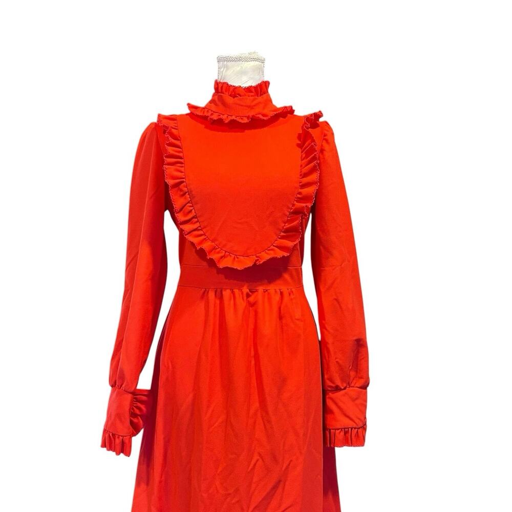 Vintage 70s JC Penney Red Ruffle Maxi Dress Sz M - Picture 6 of 16